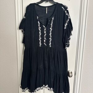 Free People Black and White Embroidered Dress